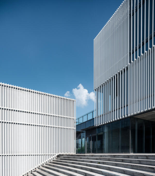 retail street, cube gallery, glass curtain wall, aluminum grille facade, hangzhou xiaoshan,